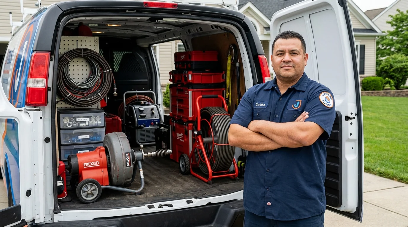Professional drain cleaning equipment and Johns Plumbing LLC plumber in Atwater